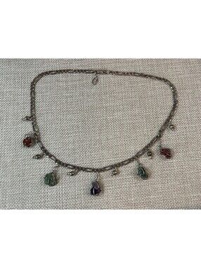 Sterling Silver 925 Chain Vintage Charm Necklace Multi Gemstones